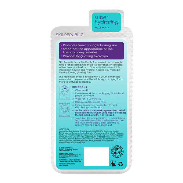Skin Republic Biodegradable Hyaluronic Acid + Collagen Face Sheet Mask 1