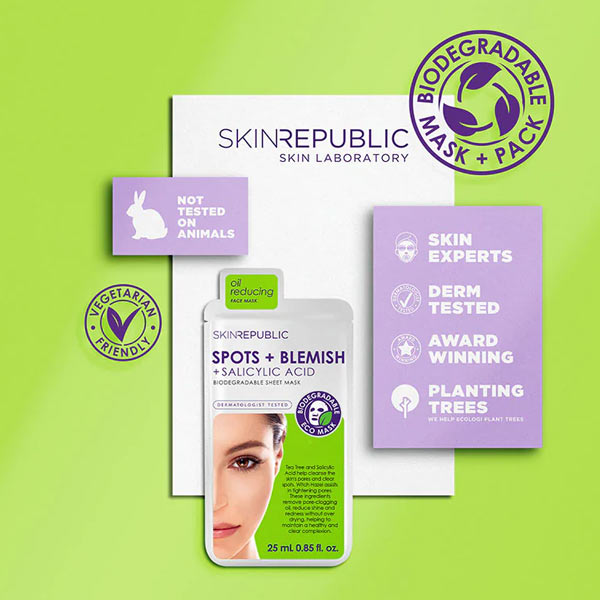 Skin Republic Biodegradable Spots + Blemish + Salicylic Acid Face Sheet Mask 3