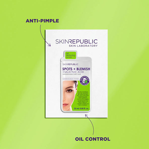 Skin Republic Biodegradable Spots + Blemish + Salicylic Acid Face Sheet Mask 4